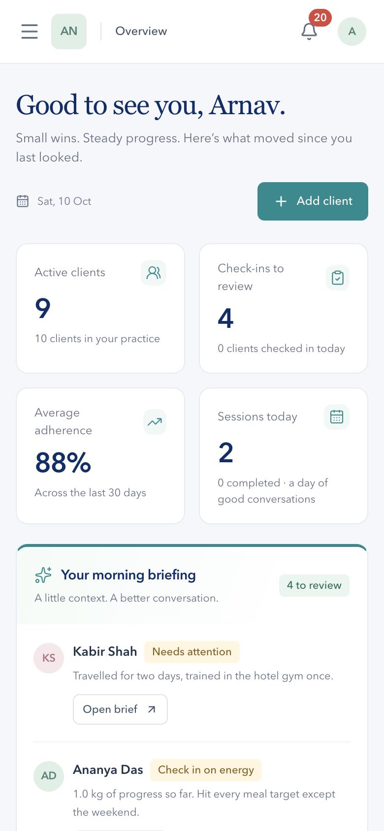 The same overview on a phone